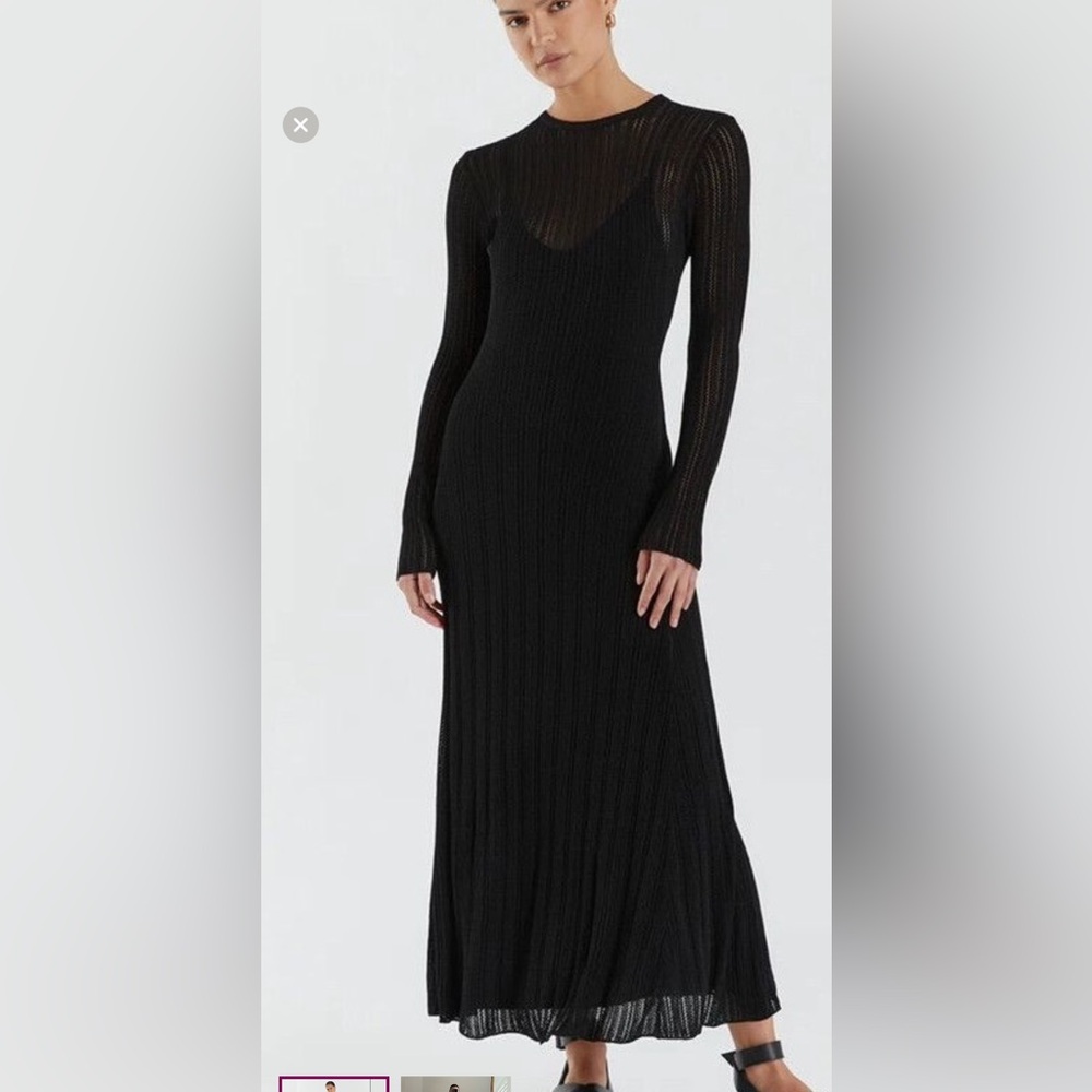 DISSH Black Open Stitch Long-Sleeve Maxi Dress
